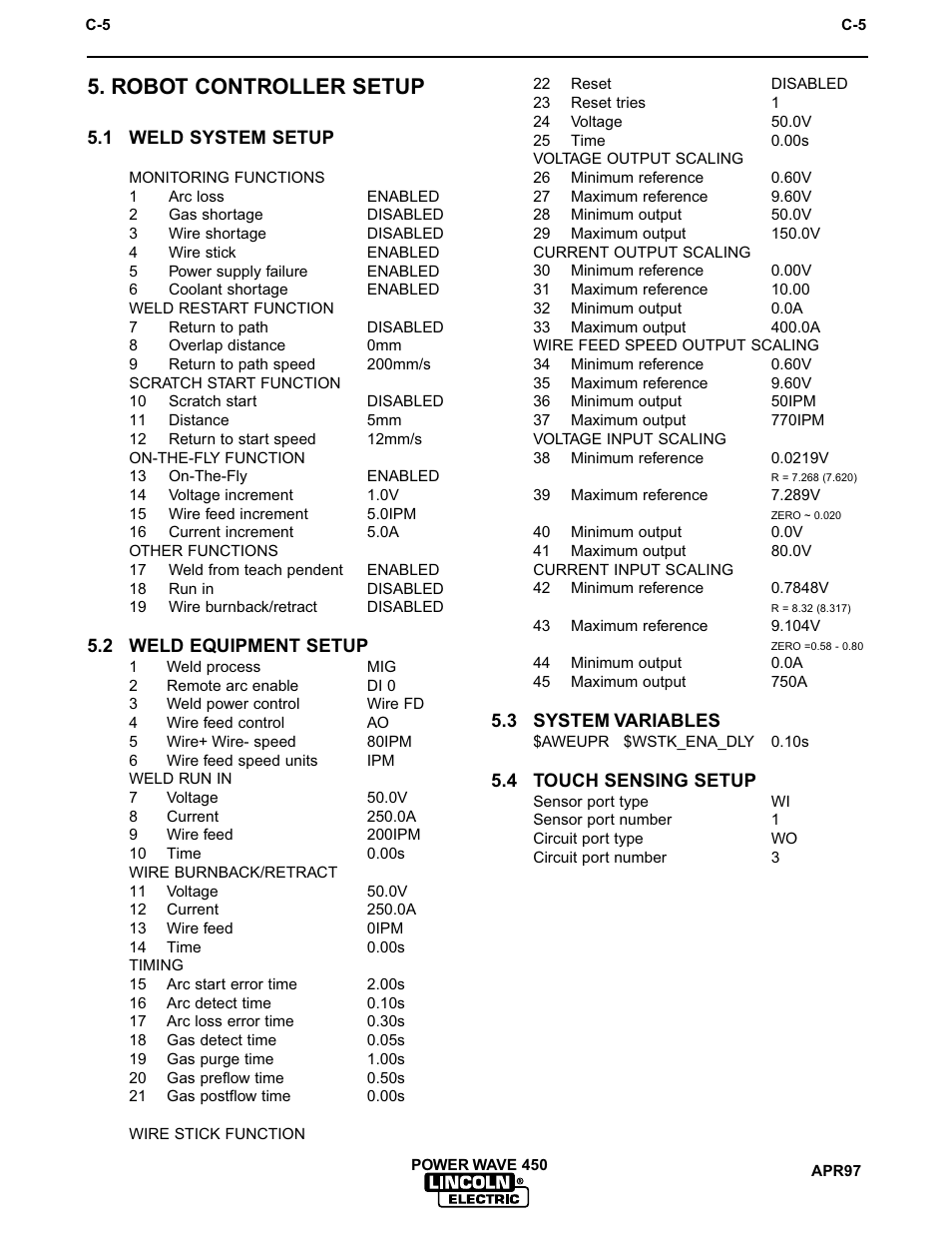 Robotic interface, Robot controller setup | Lincoln Electric IM542 INVERTEC POWER WAVE 450 ROBOTIC User Manual | Page 39 / 68