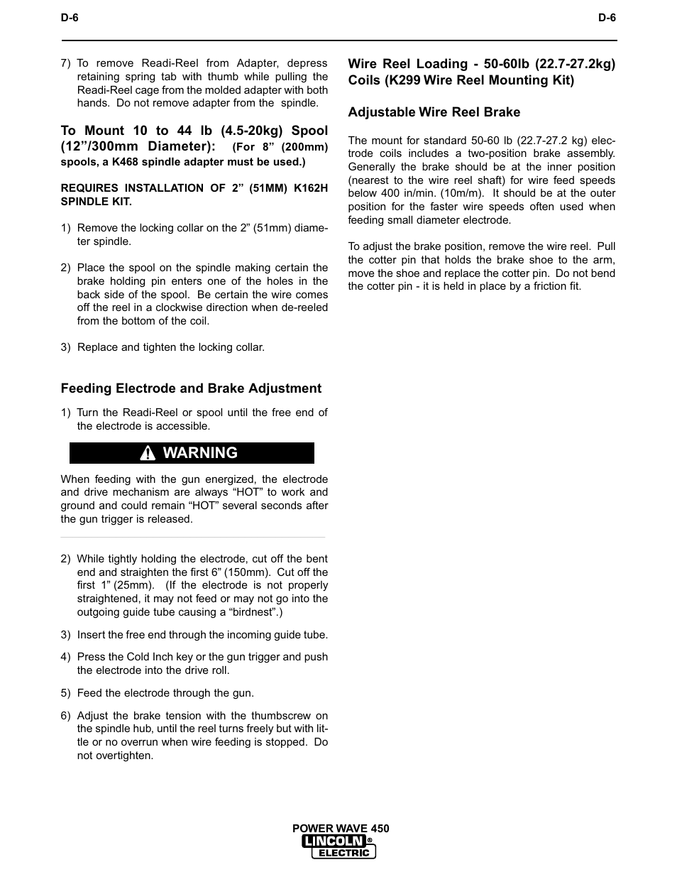 Accessories, Warning | Lincoln Electric IM542 INVERTEC POWER WAVE 450 ROBOTIC User Manual | Page 46 / 68