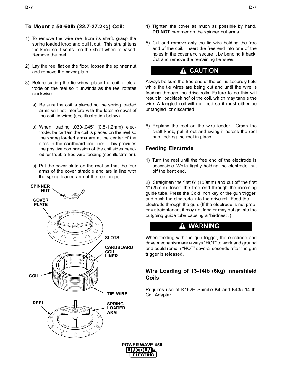 Accessories, Caution warning | Lincoln Electric IM542 INVERTEC POWER WAVE 450 ROBOTIC User Manual | Page 47 / 68