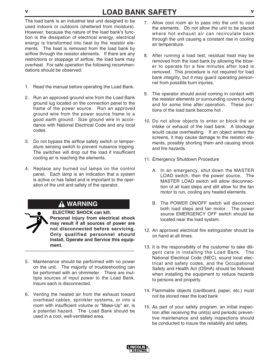 Load bank safety, Warning | Lincoln Electric IM575 MASTER LOAD 750 User Manual | Page 6 / 28
