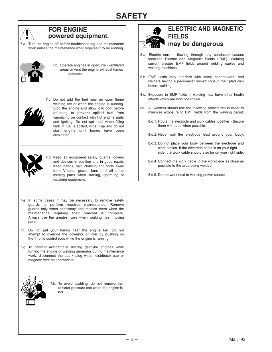 Safety, Electric and magnetic fields may be dangerous, For engine powered equipment | Lincoln Electric IM556 AC-235 User Manual | Page 4 / 28