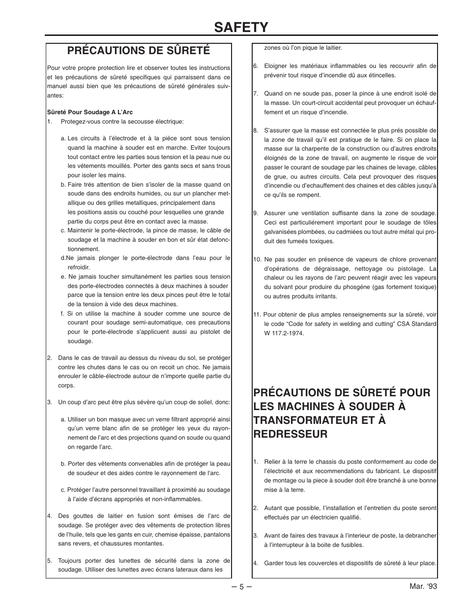 Safety, Précautions de sûreté | Lincoln Electric IM556 AC-235 User Manual | Page 5 / 28