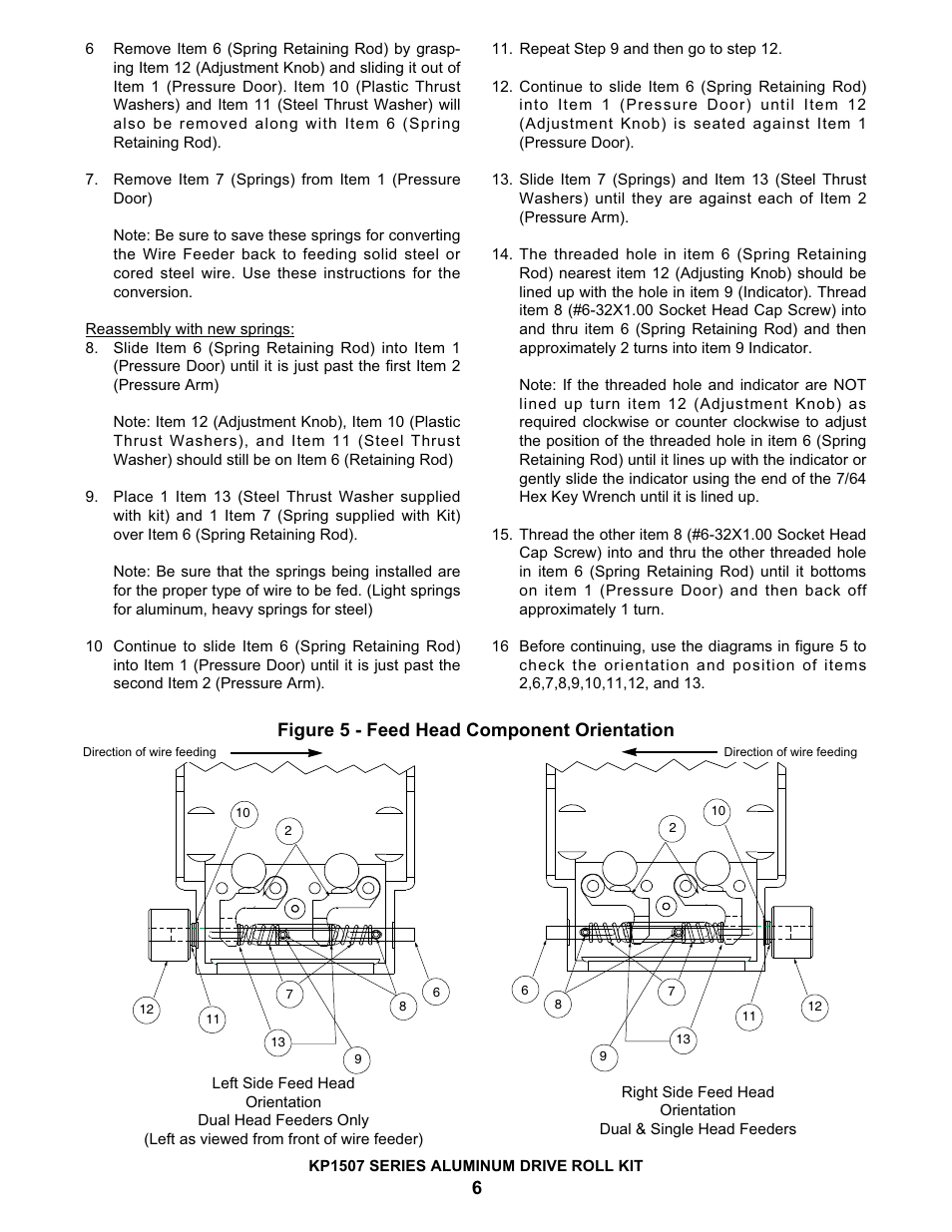 Figure 5 - feed head component orientation | Lincoln Electric IM614 Aluminum Drive Roll Kits User Manual | Page 6 / 8