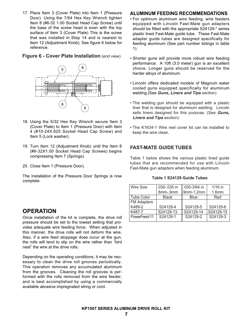 Operation | Lincoln Electric IM614 Aluminum Drive Roll Kits User Manual | Page 7 / 8