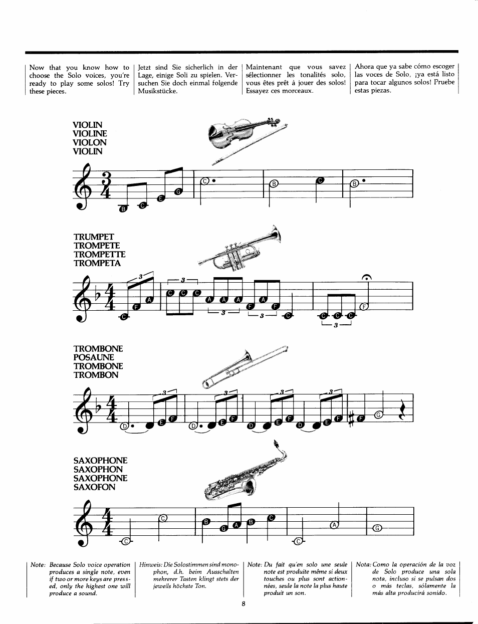Violem, Violine, Violon | Violin | Yamaha PS-30 User Manual | Page 10 / 24