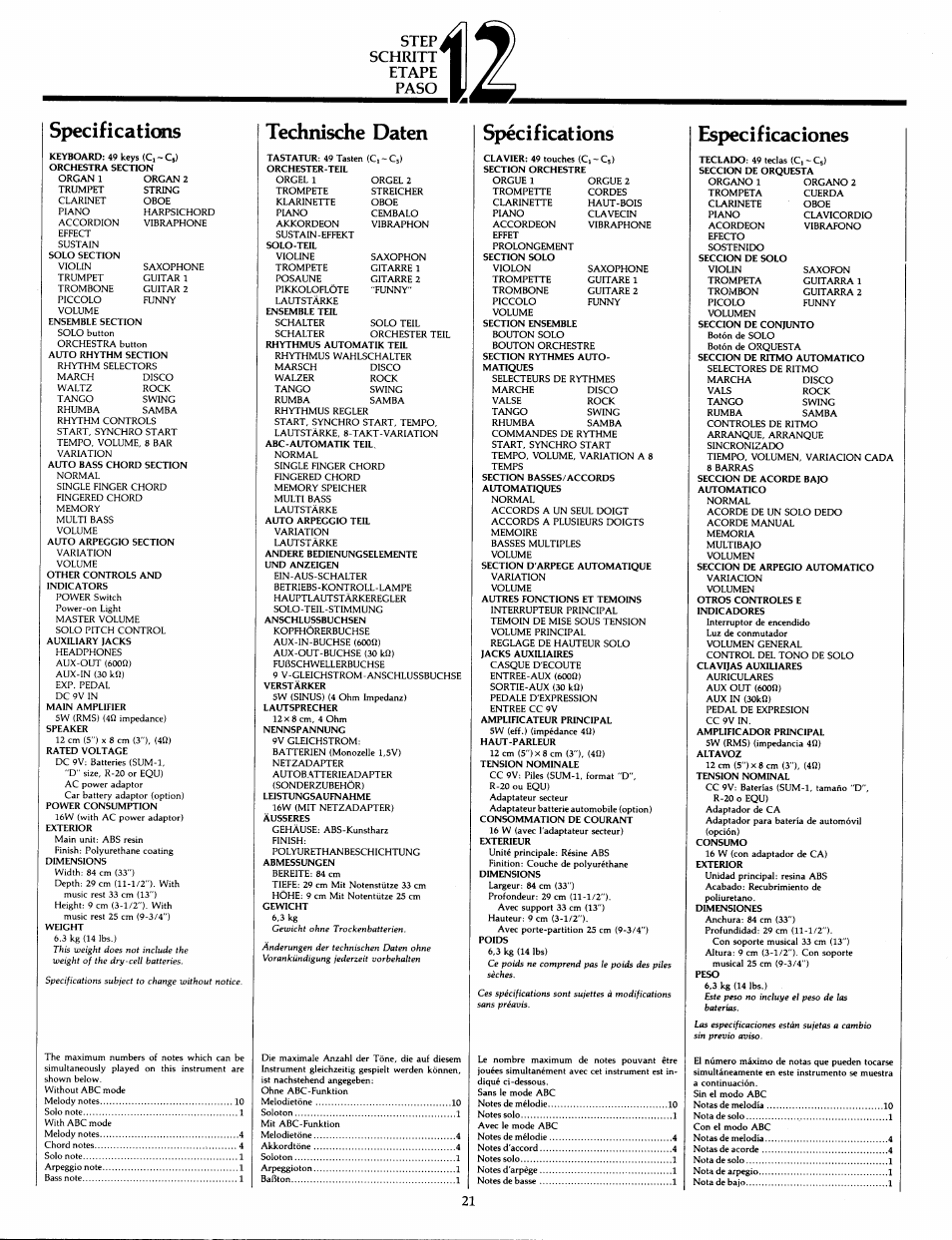 Step schritt etape paso | Yamaha PS-30 User Manual | Page 23 / 24