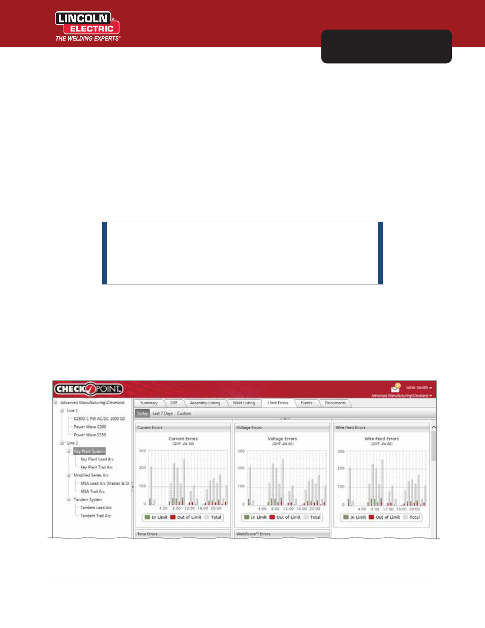 Chapter 12 limit errors tab, Overview, Today | Lincoln Electric IM8000 CHECKPOINT User Manual | Page 151 / 176