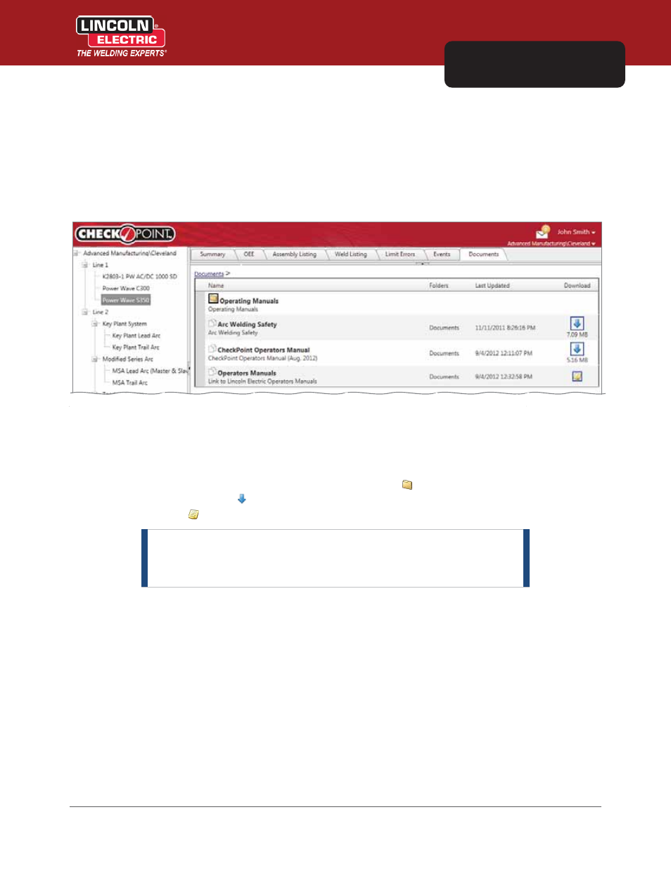 Chapter 14 documents tab, Opening documents and links | Lincoln Electric IM8000 CHECKPOINT User Manual | Page 159 / 176