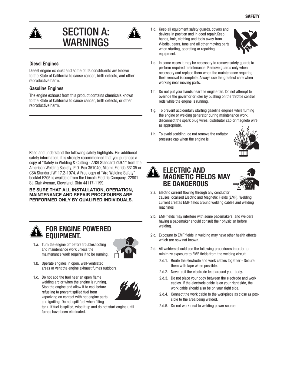 For engine powered equipment, Electric and magnetic fields may be dangerous | Lincoln Electric IM8000 CHECKPOINT User Manual | Page 3 / 176