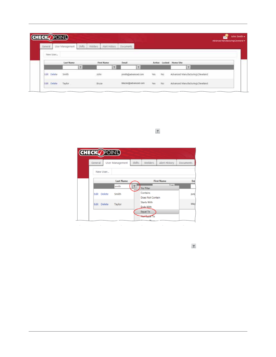 Filtering lists in the checkpoint™ manager | Lincoln Electric IM8000 CHECKPOINT User Manual | Page 42 / 176