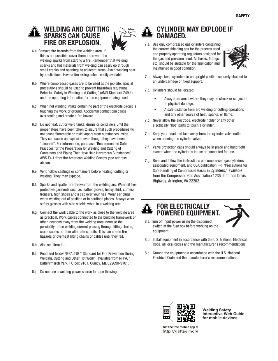 Cylinder may explode if damaged, For electrically powered equipment | Lincoln Electric IM8000 CHECKPOINT User Manual | Page 5 / 176
