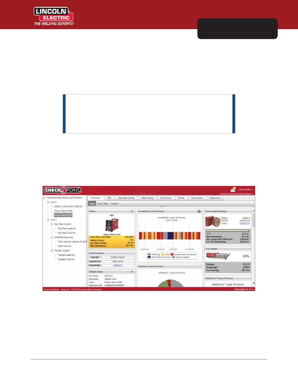 Chapter 8 summary tab – power source level, Today | Lincoln Electric IM8000 CHECKPOINT User Manual | Page 99 / 176