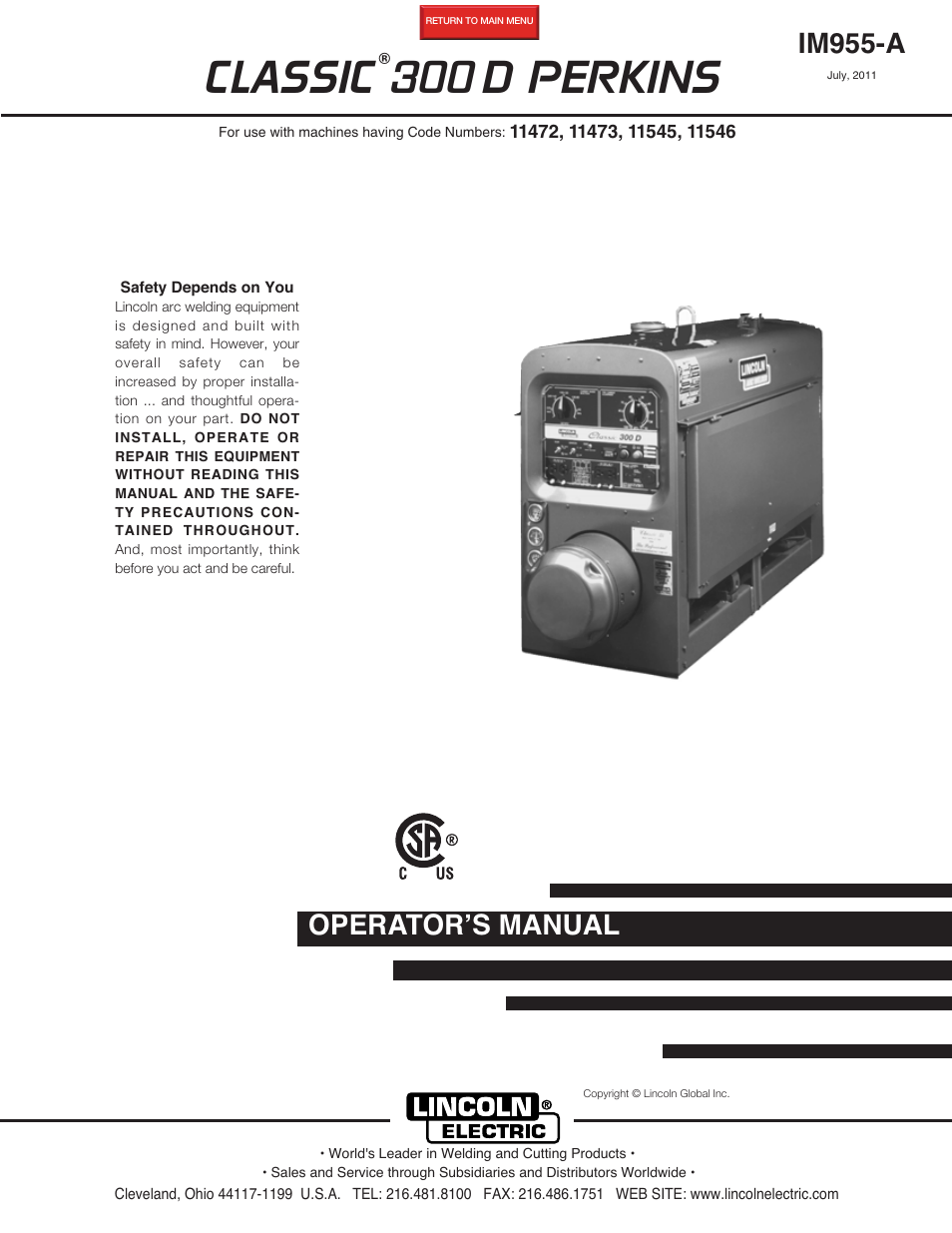 Lincoln Electric IM955 CLASSIC 300 D PERKINS User Manual | 34 pages