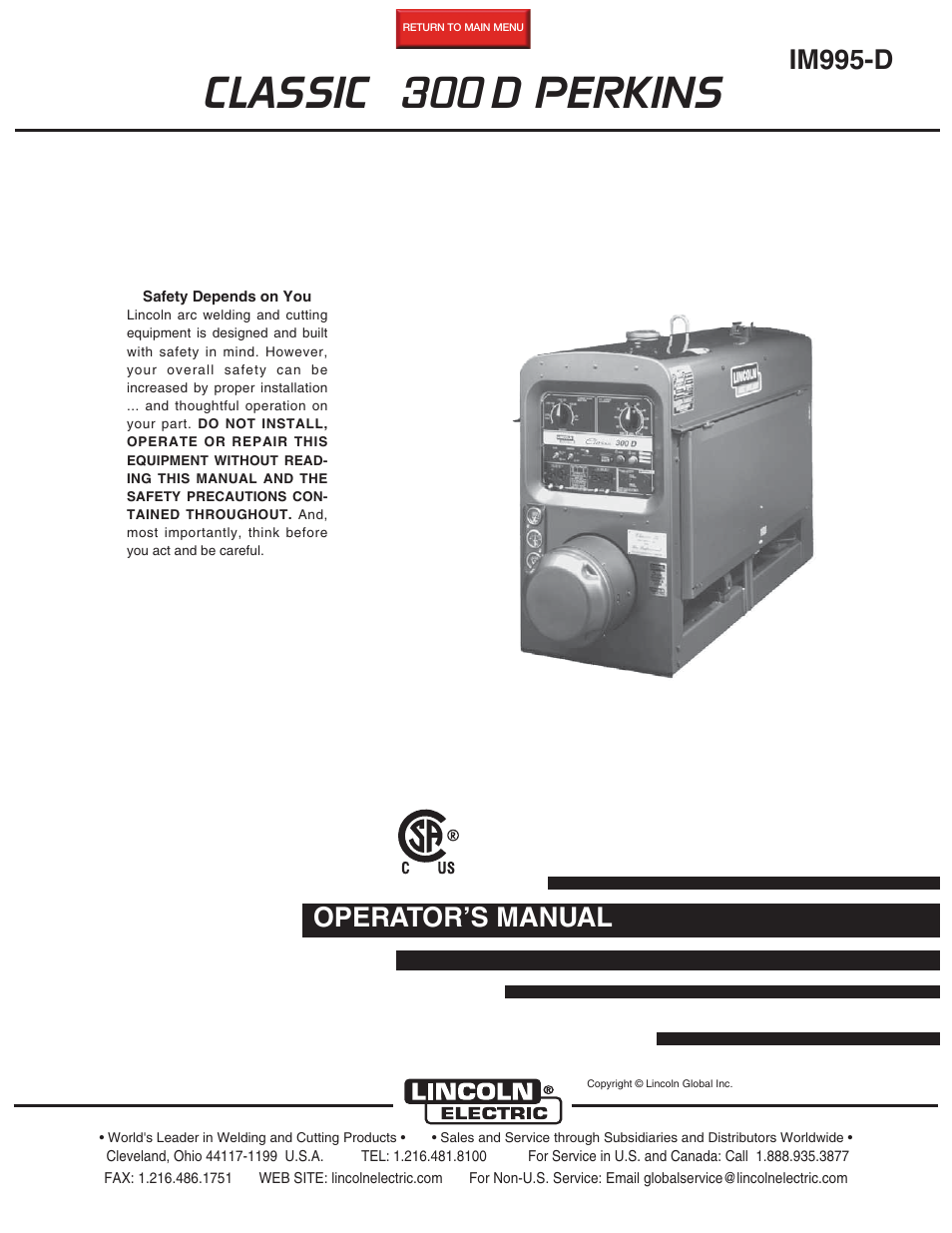 Lincoln Electric IM995 CLASSIC 300 D PERKINS User Manual | 36 pages