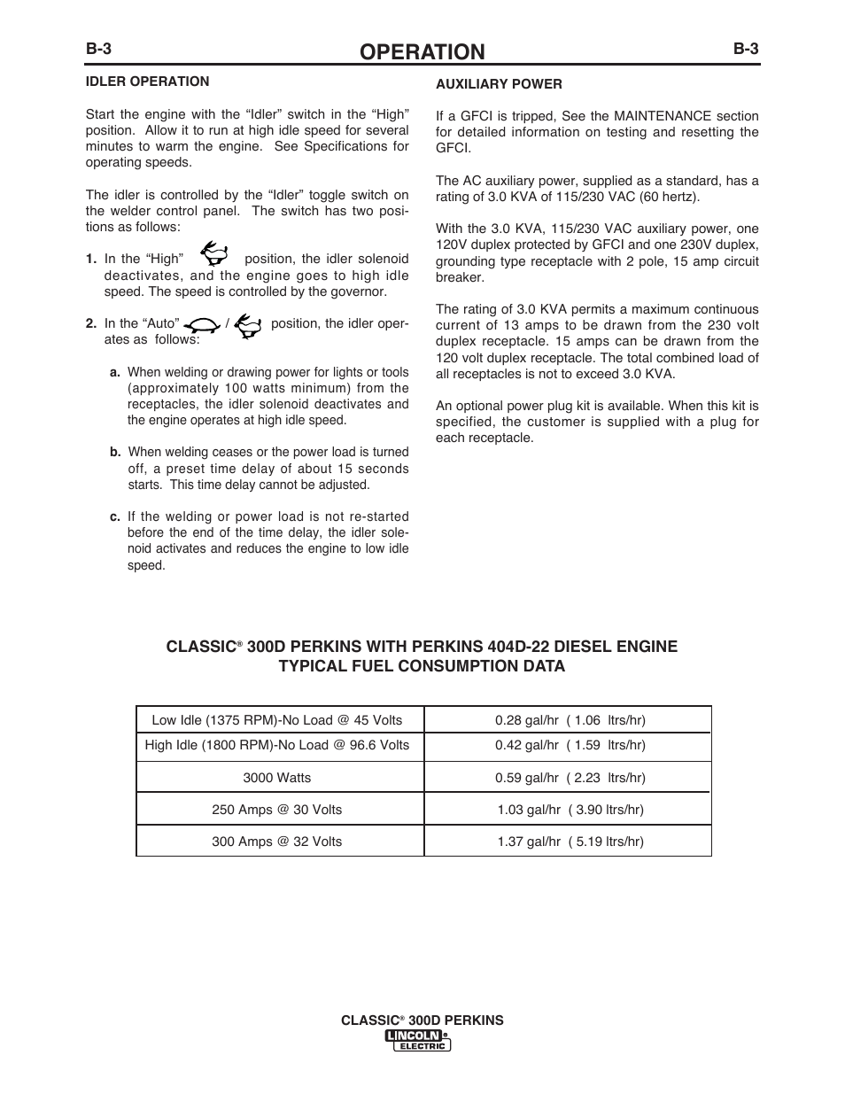 Operation | Lincoln Electric IM995 CLASSIC 300 D PERKINS User Manual | Page 16 / 36