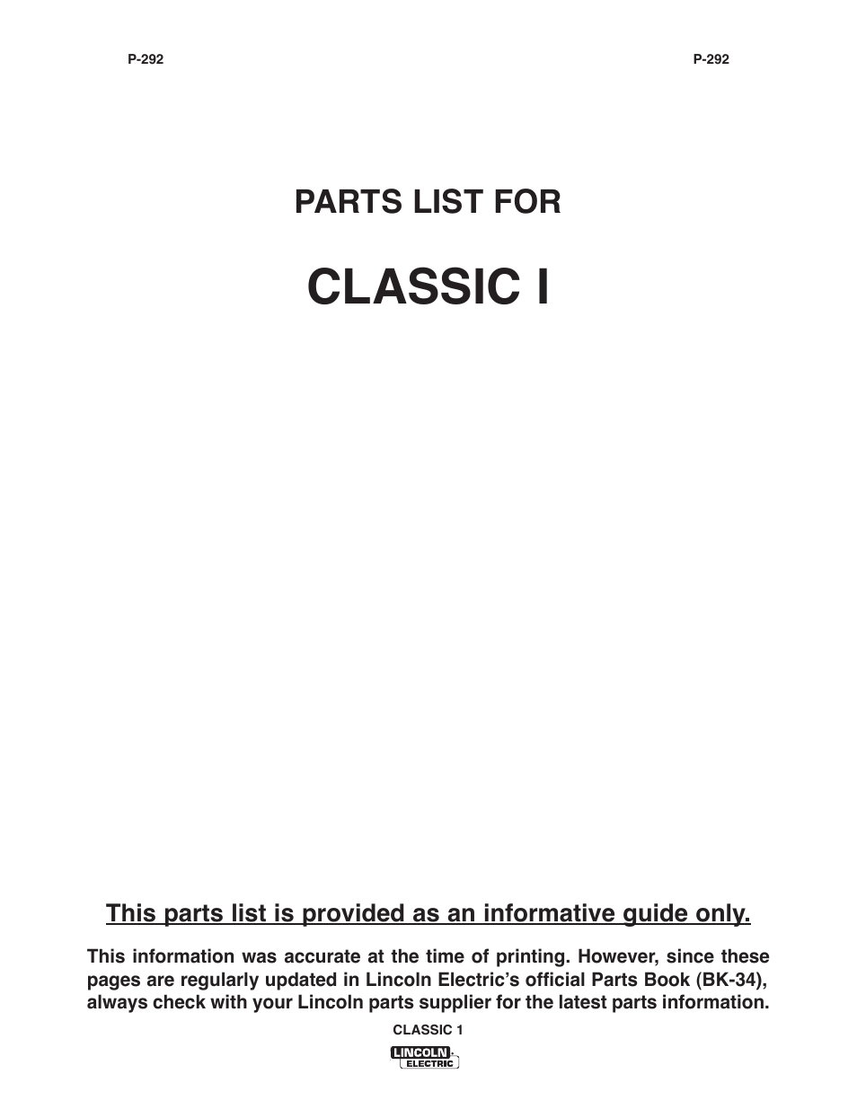 Classic i, Parts list for | Lincoln Electric IM514 CLASSIC I User Manual | Page 27 / 60