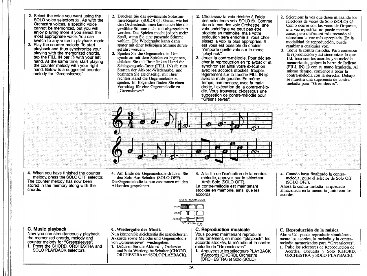 C. music playback, C. reproduction musicale | Yamaha PS-35 User Manual | Page 28 / 36