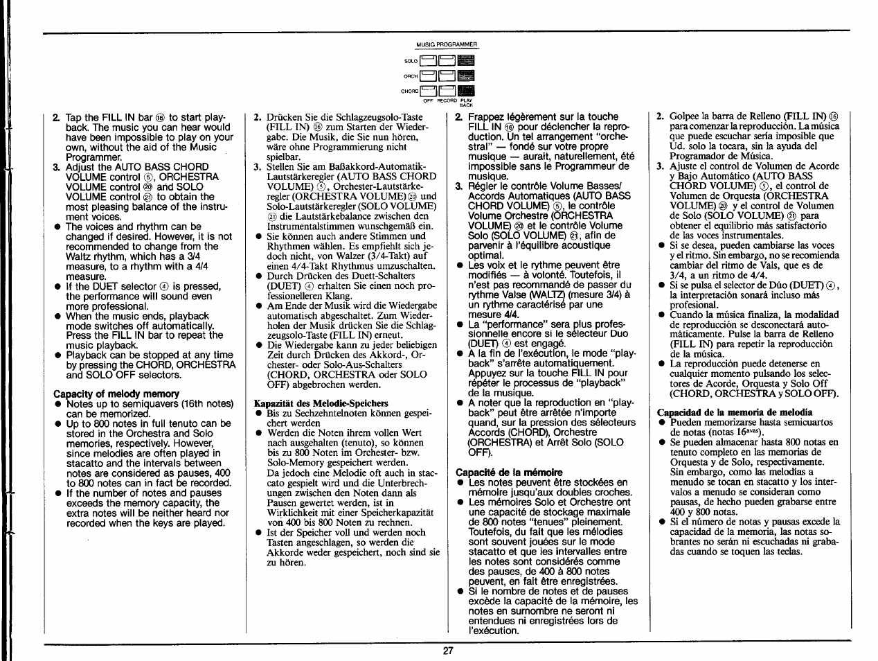 Capacité de la mémoire | Yamaha PS-35 User Manual | Page 29 / 36