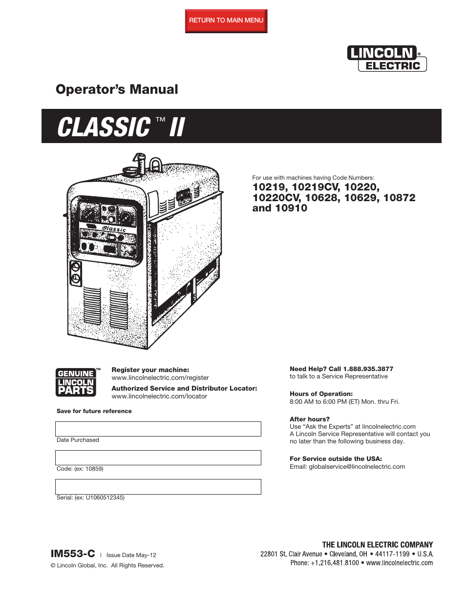 Lincoln Electric IM553 CLASSIC II User Manual | 28 pages