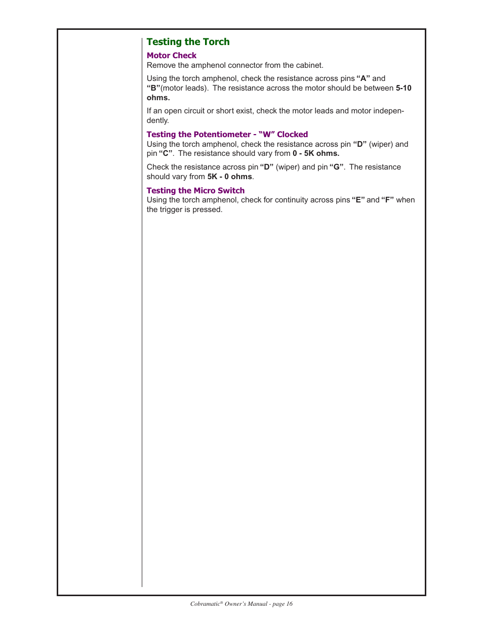 Testing the torch | Lincoln Electric IM712 Cobramatic K1589, K1590, K1591, K1592 User Manual | Page 16 / 41