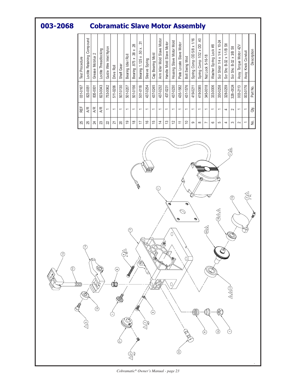 2068 cobramatic slave motor assembly | Lincoln Electric IM712 Cobramatic K1589, K1590, K1591, K1592 User Manual | Page 23 / 41