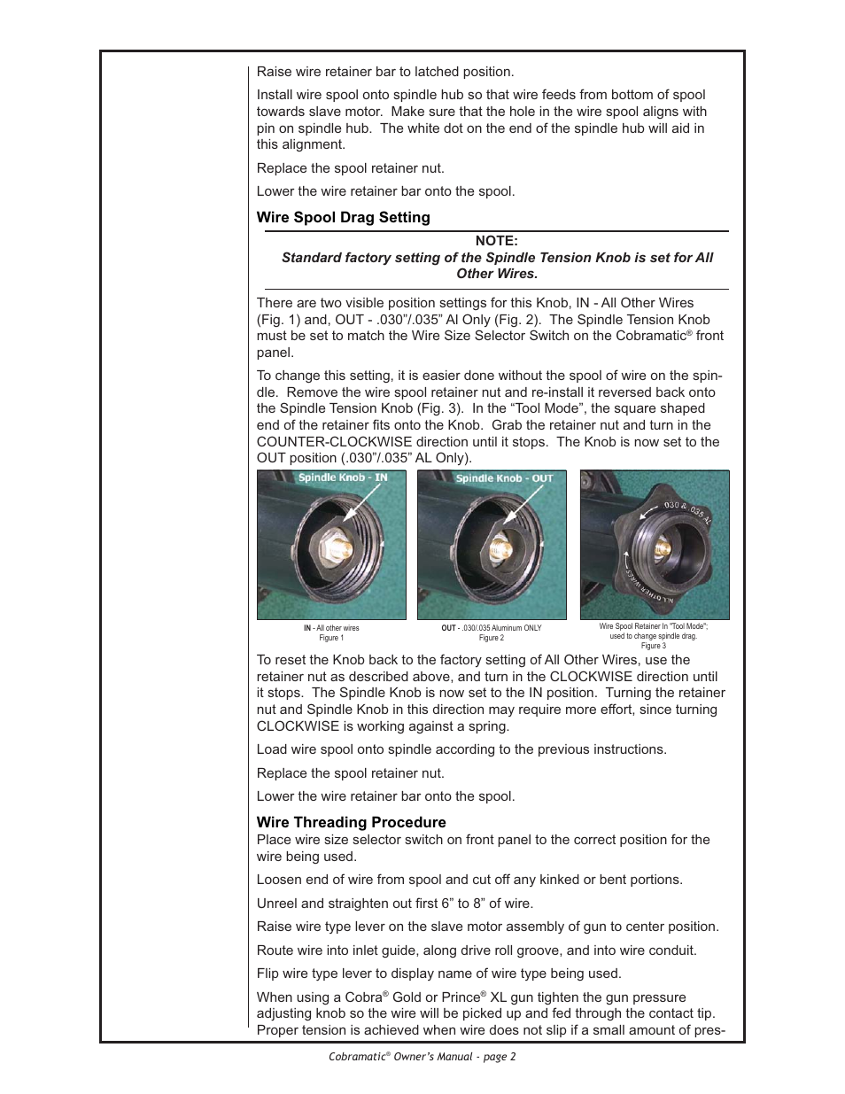 Wire spool drag setting, Wire threading procedure | Lincoln Electric IM775 Cobramatic K2259-1 User Manual | Page 12 / 44