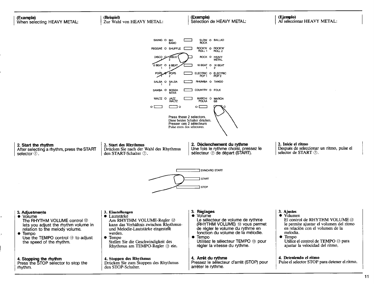 Start the rhythm, Déclenchement du rythme | Yamaha PS-6100 User Manual | Page 13 / 44