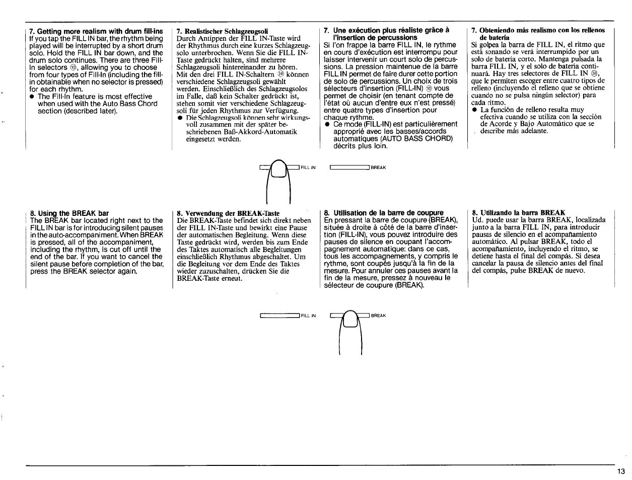 Getting more realism with drum fill-ins, Using the break bar, Utilisation de la barre de coupure | Yamaha PS-6100 User Manual | Page 15 / 44