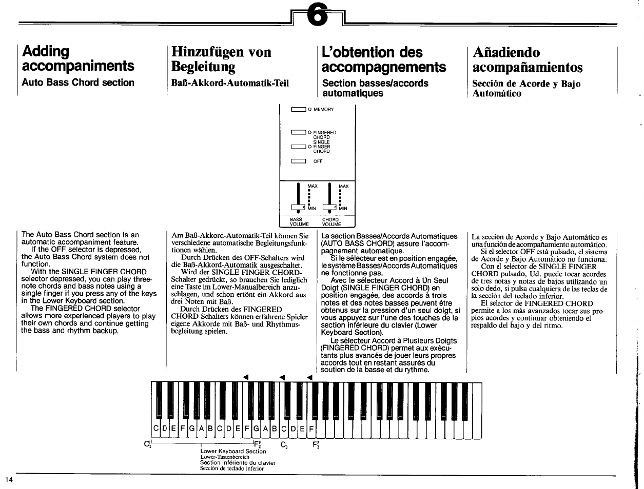 Hinzufügen von, Añadiendo, Begleitung | Acompañamientos, Rönl adding, L’obtention des, Accompaniments, Accompagnements | Yamaha PS-6100 User Manual | Page 16 / 44