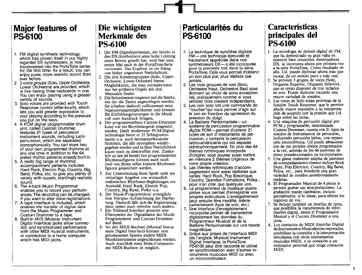 Die wichtigsten merkmale des ps-6100, Características principales del ps-6100, Major features of ps6100 | Particularités du ps-6100 | Yamaha PS-6100 User Manual | Page 3 / 44