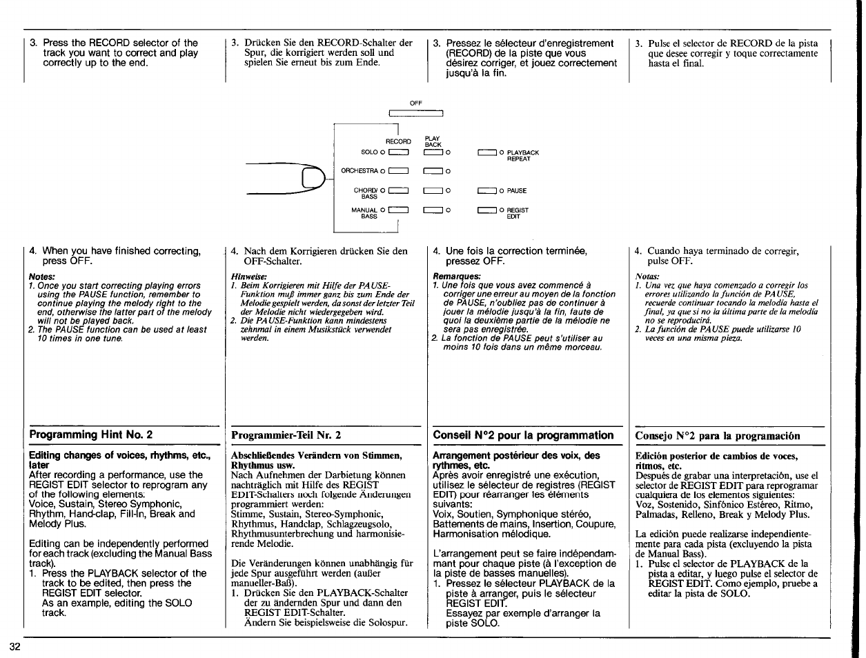 Programming hint no. 2, Editing changes of voices, rhythms, etc., later, Programmier-teil nr. 2 | Conseil n**2 pour la programmation, Arrangement postérieur des voix, des rythmes, etc, Consejo №2 para la programación | Yamaha PS-6100 User Manual | Page 34 / 44