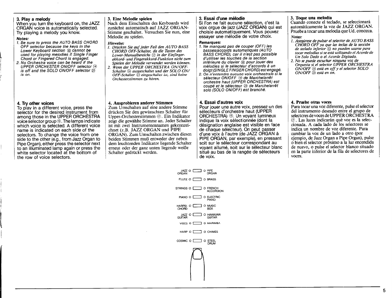 Play a melody, Try other voices, Essai d’une mélodie | Essai d’autres voix | Yamaha PS-6100 User Manual | Page 7 / 44