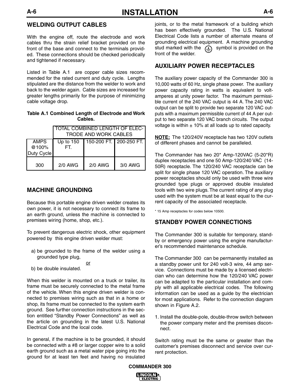 Installation | Lincoln Electric IM601 Commander 300 User Manual | Page 14 / 58