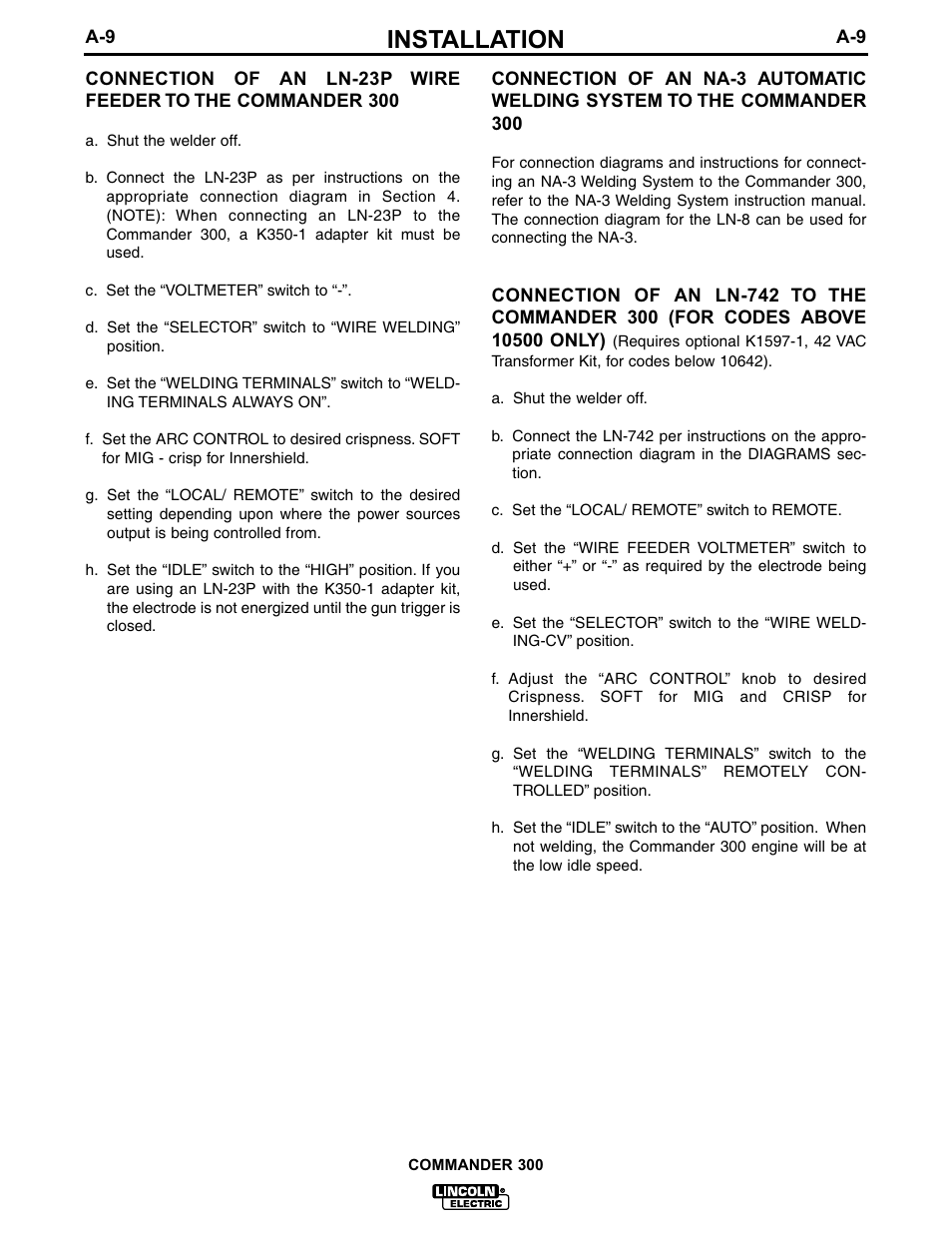 Installation | Lincoln Electric IM601 Commander 300 User Manual | Page 17 / 58