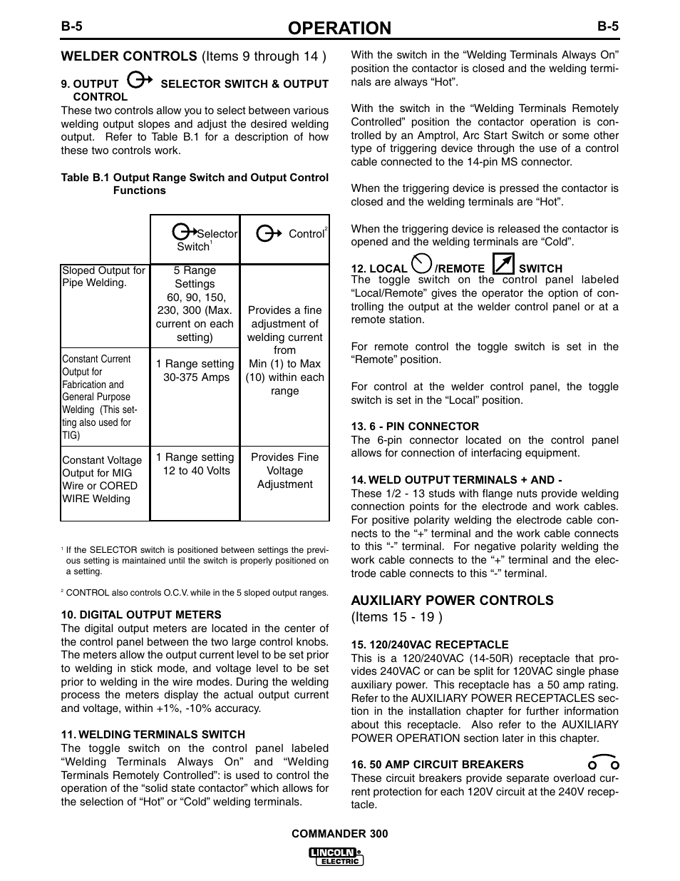 Operation | Lincoln Electric IM601 Commander 300 User Manual | Page 22 / 58