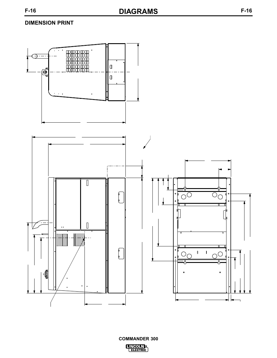 Diagrams, F-16, Dimension print | Commander 300 | Lincoln Electric IM601 Commander 300 User Manual | Page 52 / 58