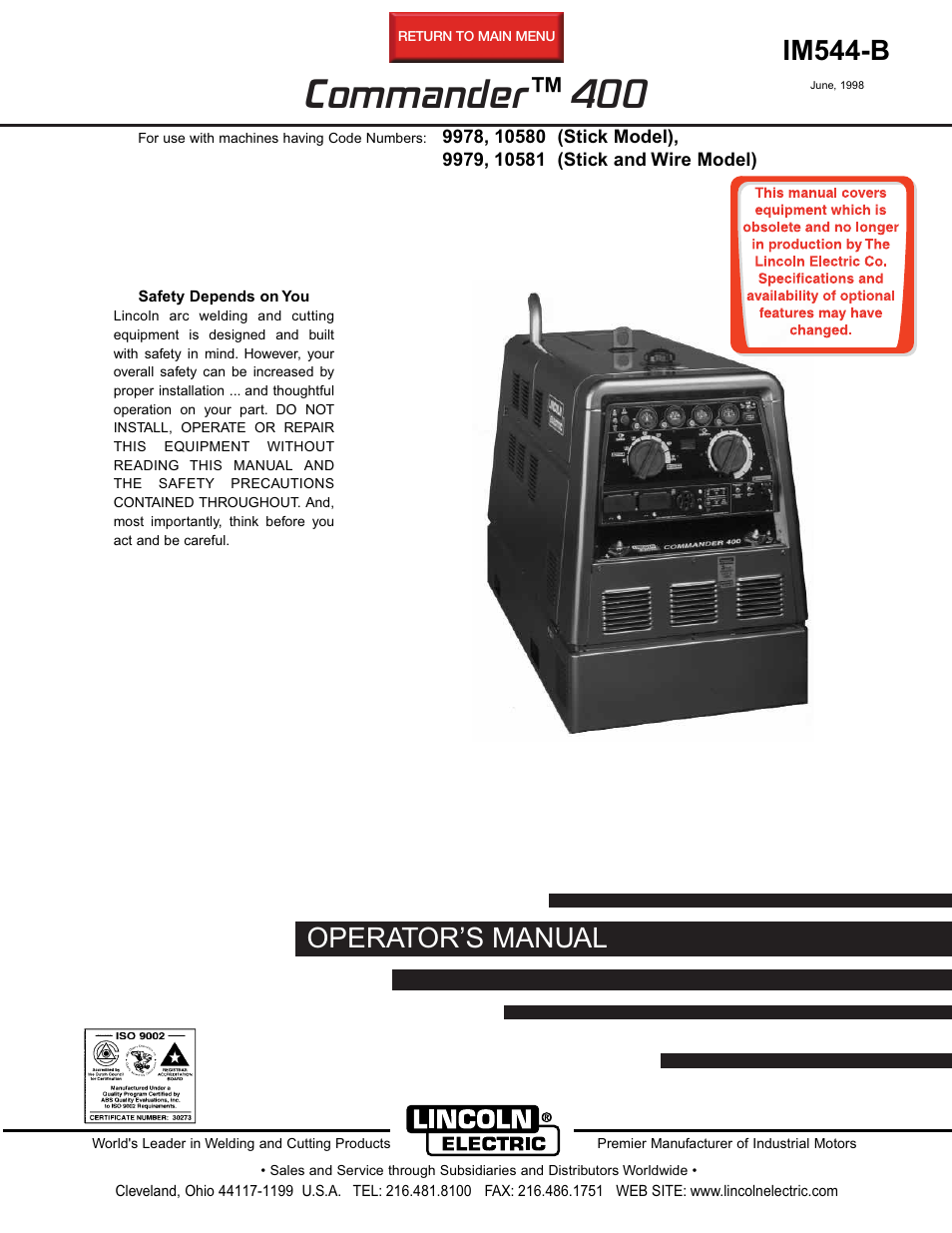 Lincoln Electric IM544 Commander 400 User Manual | 48 pages