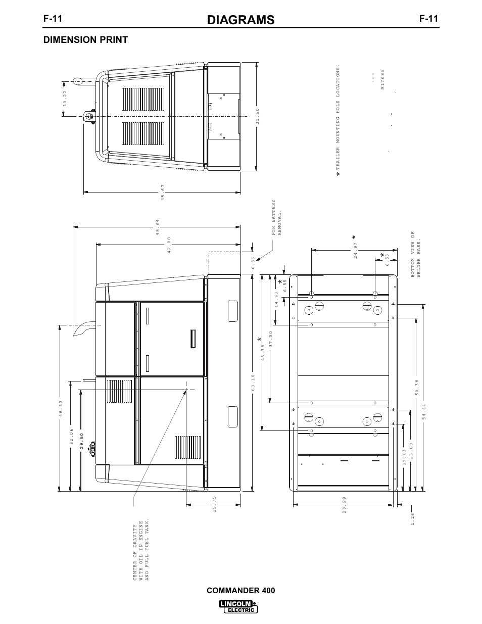 Diagrams, F-11, Dimension print | Commander 400 | Lincoln Electric IM544 Commander 400 User Manual | Page 43 / 48