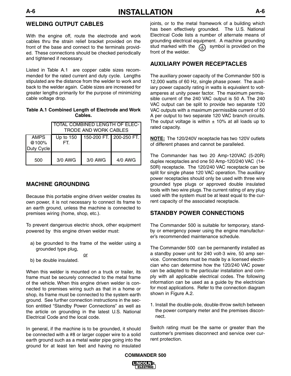 Installation | Lincoln Electric IM644 Commander 500 User Manual | Page 14 / 54