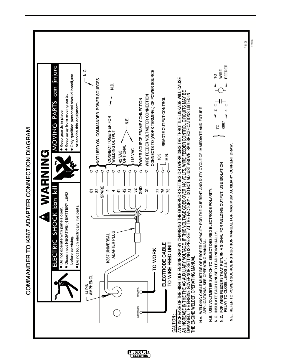 Warning, Diagrams, Connection diagram | Lincoln Electric IM644 Commander 500 User Manual | Page 41 / 54