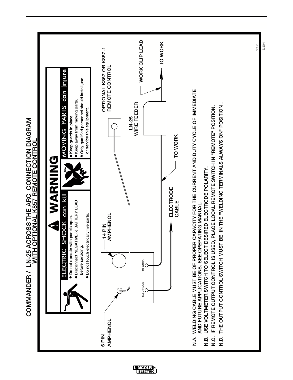 Warning, Diagrams, Connection diagram | Lincoln Electric IM644 Commander 500 User Manual | Page 44 / 54