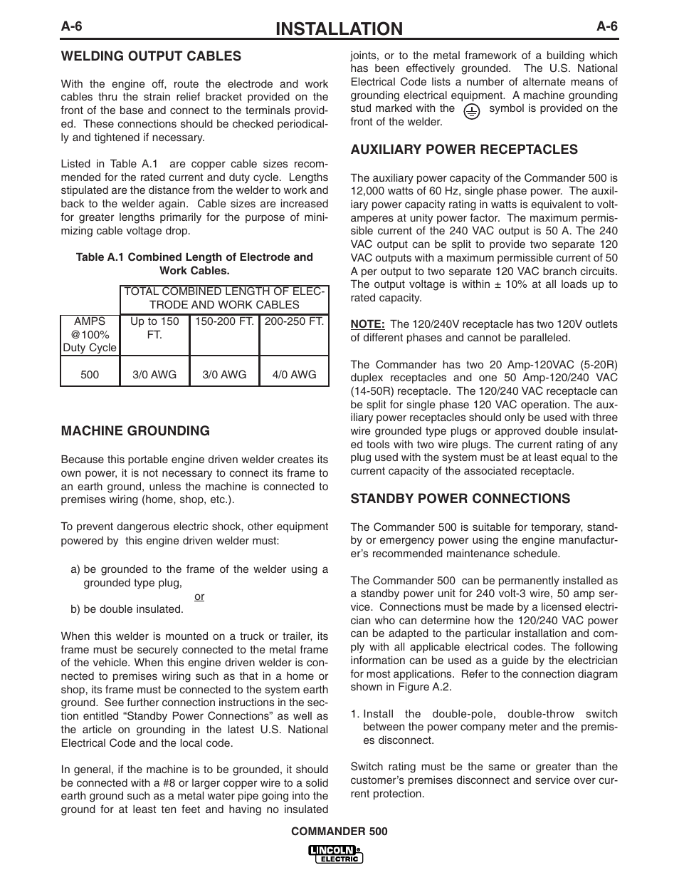 Installation | Lincoln Electric IM699 Commander 500 User Manual | Page 14 / 56