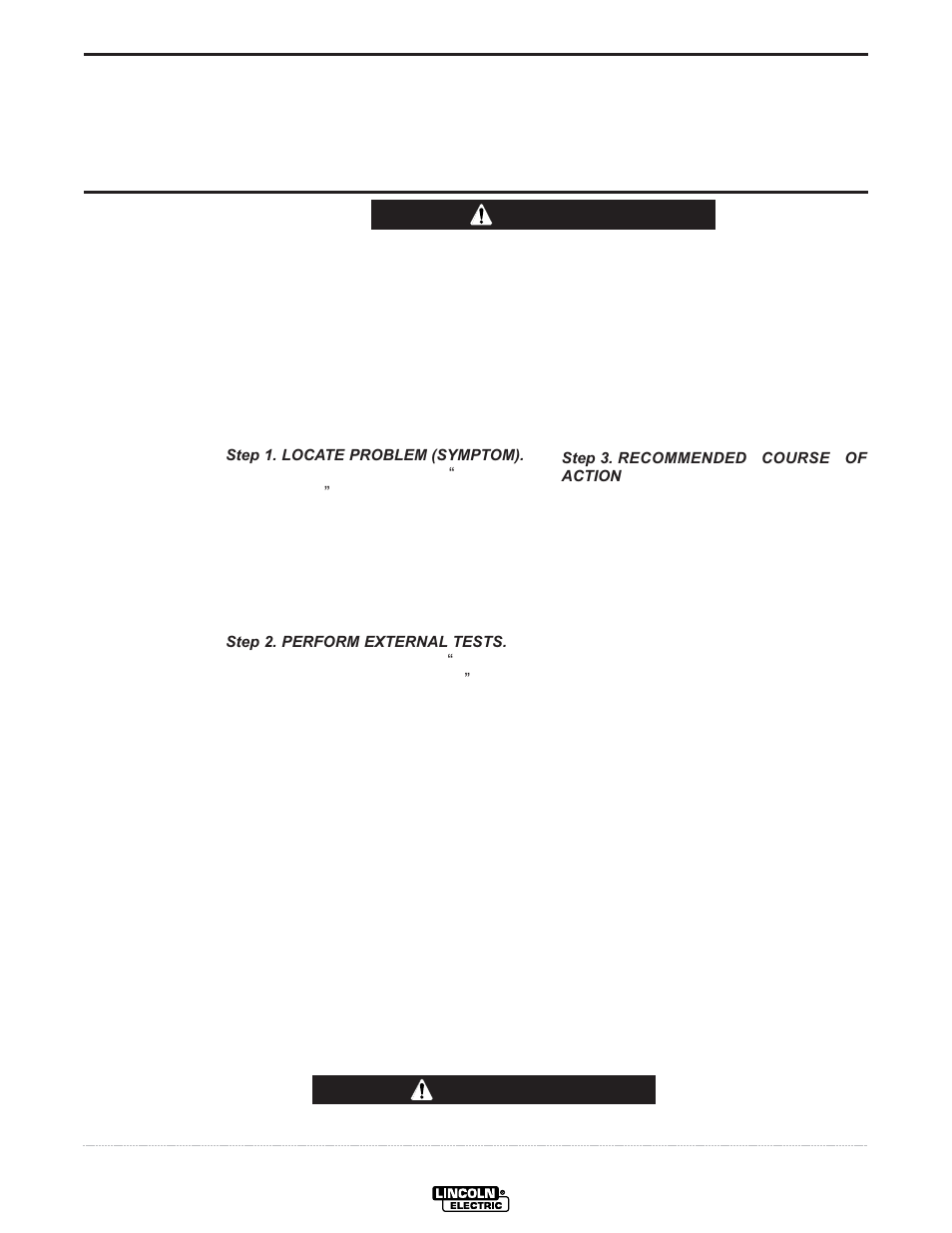 Troubleshooting, Caution, How to use troubleshooting guide | Warning | Lincoln Electric IM699 Commander 500 User Manual | Page 34 / 56