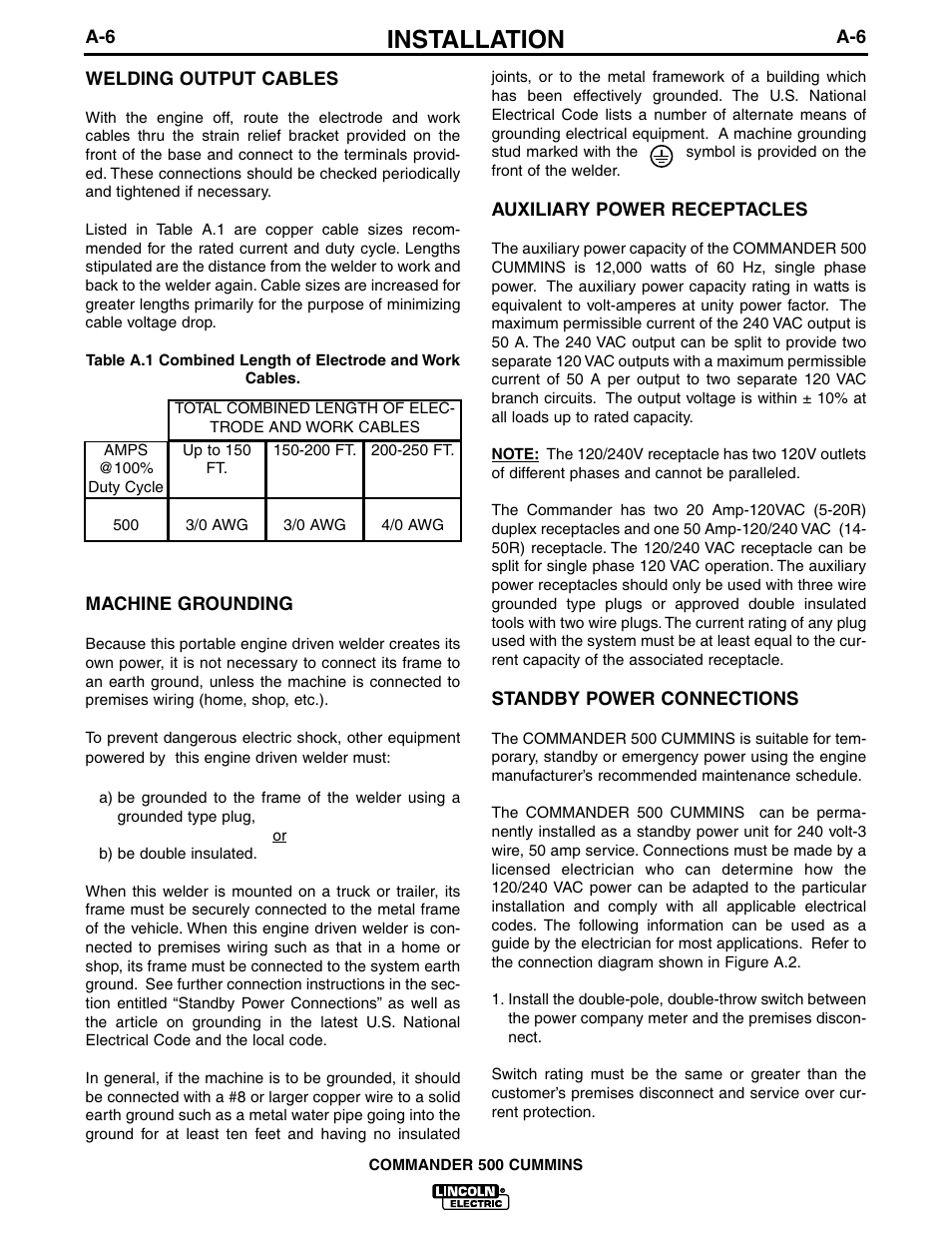 Installation | Lincoln Electric IM707 Commander 500 User Manual | Page 14 / 56