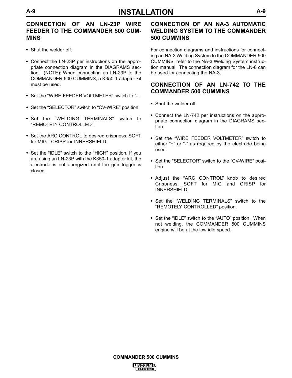 Installation | Lincoln Electric IM707 Commander 500 User Manual | Page 17 / 56