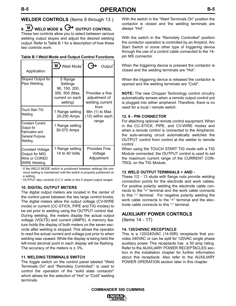 Operation | Lincoln Electric IM707 Commander 500 User Manual | Page 22 / 56