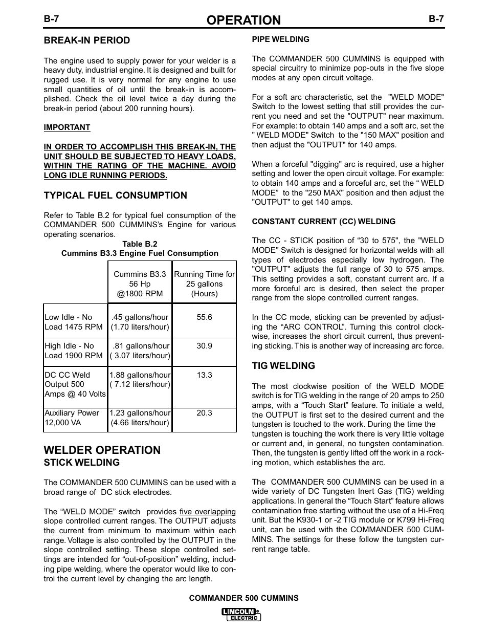 Operation, Welder operation | Lincoln Electric IM707 Commander 500 User Manual | Page 24 / 56