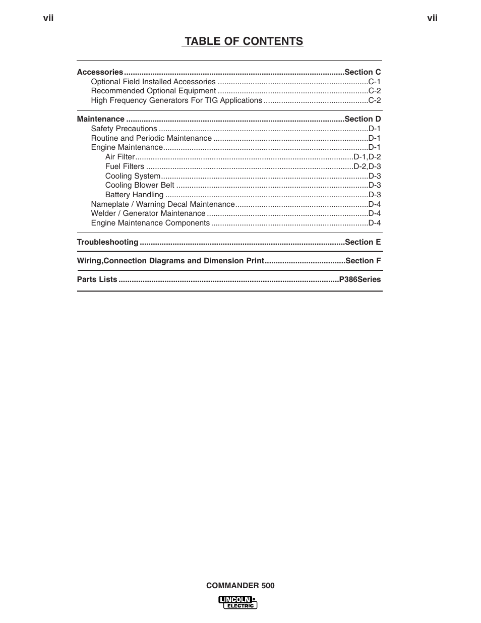 Lincoln Electric IM763 Commander 500 User Manual | Page 8 / 56