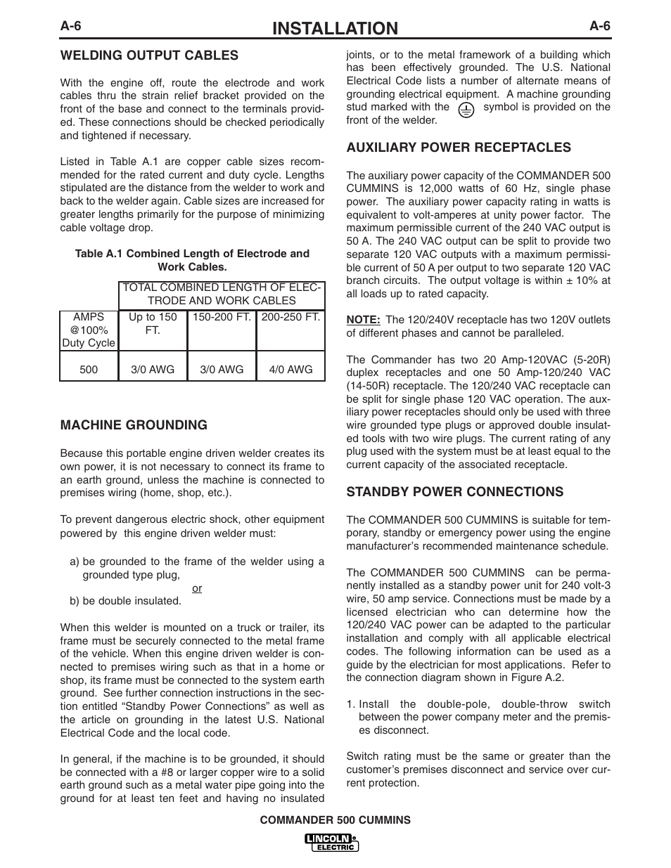 Installation | Lincoln Electric IM765 Commander 500 User Manual | Page 14 / 54