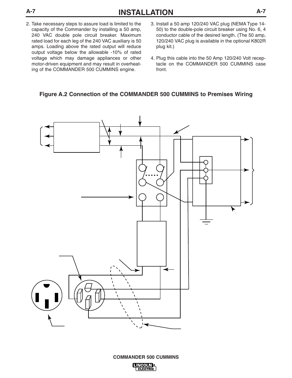 Installation, Commander 500 cummins | Lincoln Electric IM765 Commander 500 User Manual | Page 15 / 54